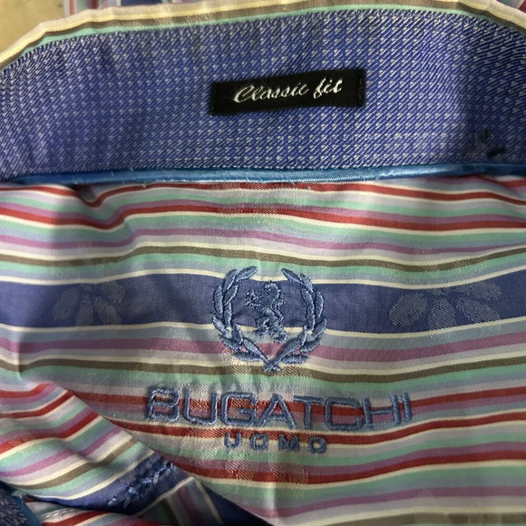 Bugatchi Uomo Striped Flip Cuff Casual Long Sleeve Shirt Size Medium - Picture 4 of 12